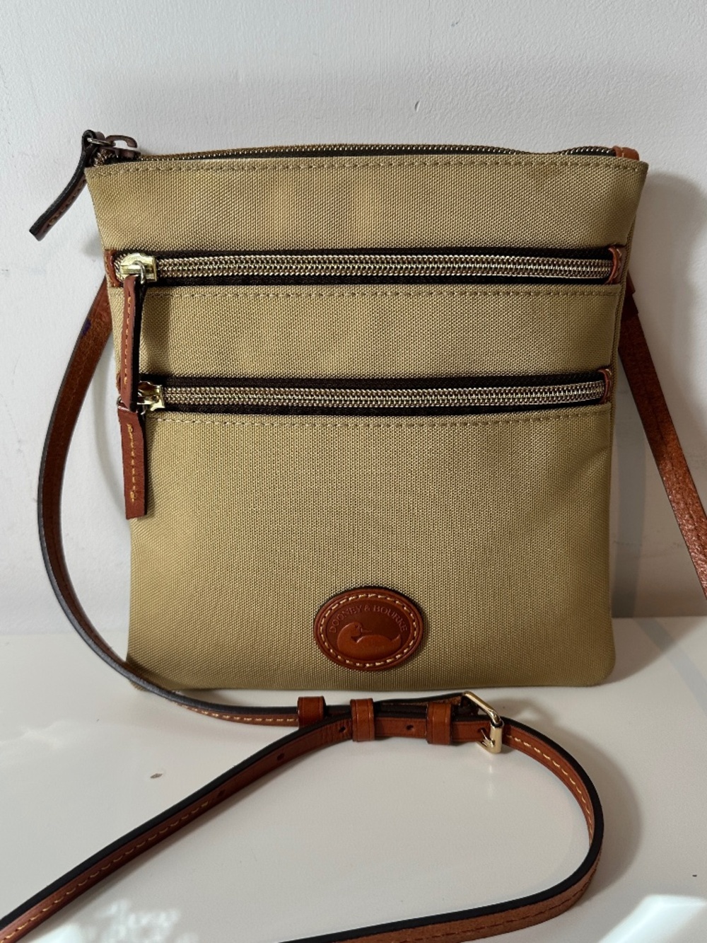 Dooney & Bourke Bags Khaki North South Triple Zip Adjustable Strap Crossbody